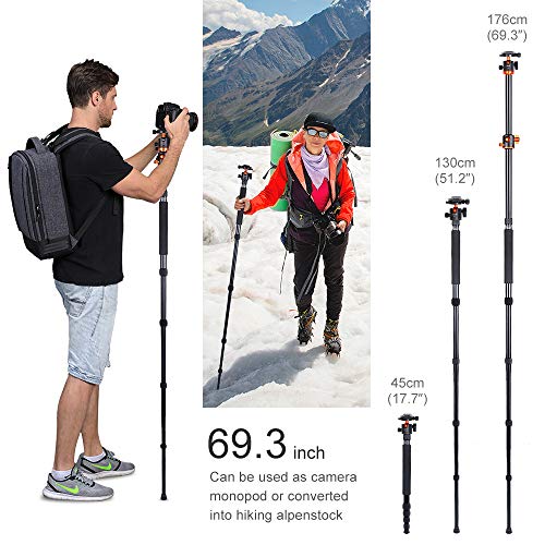 K&F Concept 170cm Trípode Cámara Reflex TM2515T1 con Monopie, 360° y 180° Columna Central Transversal, 360° Rótula de Bola Panorámica y 1/4" Placa Rápida Liberación para Cámara DSLR Canon Nikon Sony K&F Concept 170cm Trípode Cámara Reflex TM2515T1 con Monopie, 360° y 180° Columna Central Transversal, 360° Rótula de Bola Panorámica y 1/4" Placa Rápida Liberación para Cámara DSLR Canon Nikon Sony