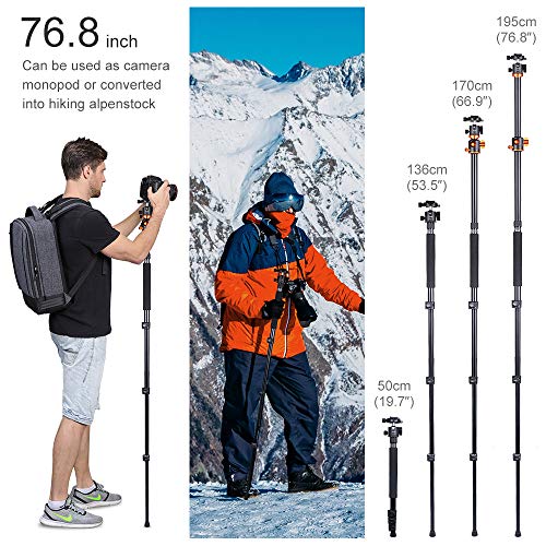 K&F Concept - Trípode de cámara de 183 cm con trípode de eje horizontal con placa de liberación rápida metálica con cabeza de bola panorámica de 360° monopié desmontable con bolsa para transporte K&F Concept - Trípode de cámara de 183 cm con trípode de eje horizontal con placa de liberación rápida metálica con cabeza de bola panorámica de 360° monopié desmontable con bolsa para transporte