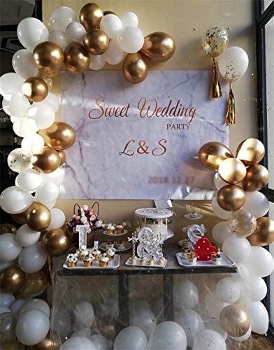 Kfdzsw Globos Kit de Arco de Guirnalda de Globo Blanco, Globos de Oro Blanco Confeti 98 PCS, Hojas de Palma Artificial 6 PCS Decoraciones de cumpleaños de Boda Fiesta