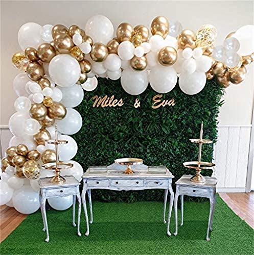 Kfdzsw Globos Kit de Arco de Guirnalda de Globo Blanco, Globos de Oro Blanco Confeti 98 PCS, Hojas de Palma Artificial 6 PCS Decoraciones de cumpleaños de Boda Fiesta