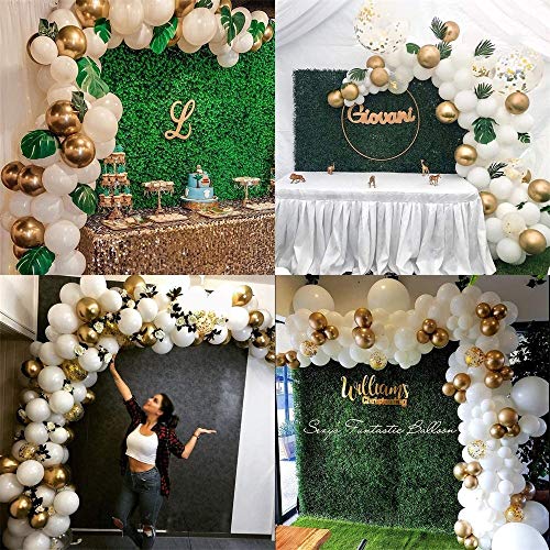 Kfdzsw Globos Kit de Arco de Guirnalda de Globo Blanco, Globos de Oro Blanco Confeti 98 PCS, Hojas de Palma Artificial 6 PCS Decoraciones de cumpleaños de Boda Fiesta