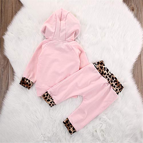 Kfnire - Conjunto de bebé compuesto de pantalones y sudadera con capucha, diseño de leopardo Rosa 12-18 meses