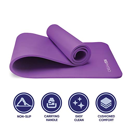 KG Physio Yoga Mat - Esterilla Yoga Antideslizante Extra Gruesa 183 cm x 60 cm x 1cm con Correa de Hombro - Fabricada con NBR para garantizar Que Sea Esterilla Antideslizante.