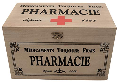 khevga - Caja con Tapa de Madera y decoración con Motivos de Farmacia (23 x 13 x 13 cm)