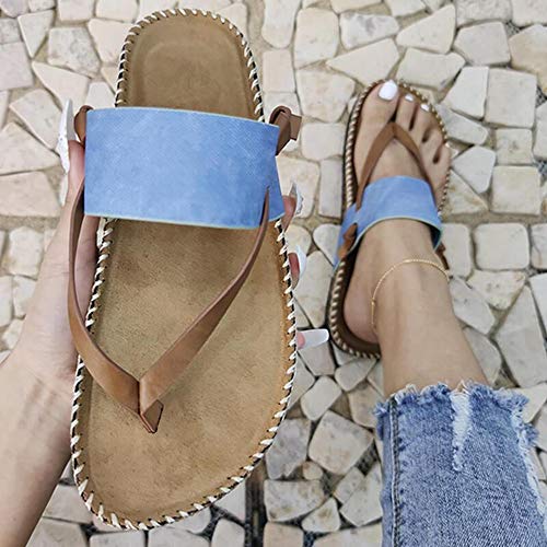 KHJH Mujer Verano Zapatillas Sandalias,Chanclas con Correa Azul Baño Transpirable Punta Abierta Zapatos De Playa Antideslizantes Bohemia Beach para Lady Girl Outdoor Antideslizante Oficina Casual WAL