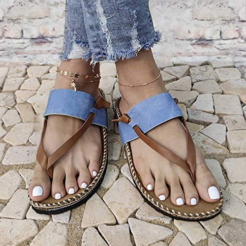 KHJH Mujer Verano Zapatillas Sandalias,Chanclas con Correa Azul Baño Transpirable Punta Abierta Zapatos De Playa Antideslizantes Bohemia Beach para Lady Girl Outdoor Antideslizante Oficina Casual WAL