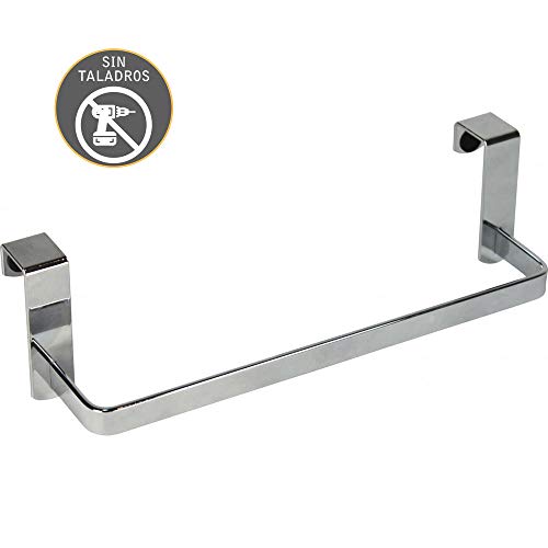 Kibath 321044 Toallero sin taladros para mueble de baño. Largo 36cm. Fabricado en acero inox. Acabado cromo brillo. Facil instalación sin obras ni herramientas