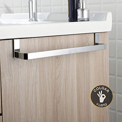 Kibath 321044 Toallero sin taladros para mueble de baño. Largo 36cm. Fabricado en acero inox. Acabado cromo brillo. Facil instalación sin obras ni herramientas