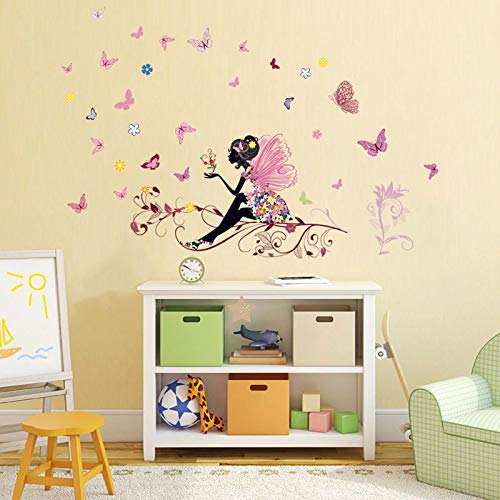 Kibi Flores Hada Mariposas Pared Adhesivos Pegatinas Decorativas Pared Mariposas Adhesivo para las Niñas Habitación de Niño Wall Stickers Salón Dormitorio