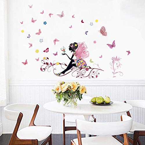 Kibi Flores Hada Mariposas Pared Adhesivos Pegatinas Decorativas Pared Mariposas Adhesivo para las Niñas Habitación de Niño Wall Stickers Salón Dormitorio