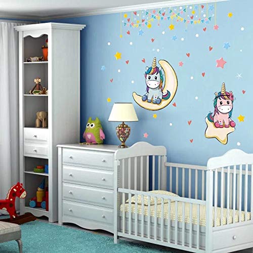 Kibi Unicornio Pegatinas de Pared de Unicornio Para Niñas Niños Dormitorio Pegatinas Unicornio Pared Pegatina de Pared Acuarela Mundo de Unicornio Stickers Unicornio Pared