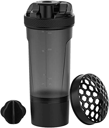 KICHLY - (Paquete de 2) Botella mezcladora de proteínas clásica (700 ml, 24-Oz) tapa antiderrames con Envase de almacenamiento de suplementos - Compañero de entrenamiento perfecto (Negro y Claro) KICHLY - (Paquete de 2) Botella mezcladora de proteínas clásica (700 ml, 24-Oz) tapa antiderrames con Envase de almacenamiento de suplementos - Compañero de entrenamiento perfecto (Negro y Claro)