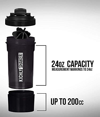 KICHLY - (Paquete de 2) Botella mezcladora de proteínas clásica (700 ml, 24-Oz) tapa antiderrames con Envase de almacenamiento de suplementos - Compañero de entrenamiento perfecto (Negro y Claro) KICHLY - (Paquete de 2) Botella mezcladora de proteínas clásica (700 ml, 24-Oz) tapa antiderrames con Envase de almacenamiento de suplementos - Compañero de entrenamiento perfecto (Negro y Claro)