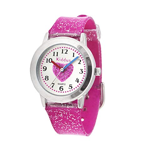 KIDDUS Reloj de Pulsera analógico para niña, Chica. con Ejercicios educativos para Aprender la Hora. Mecanismo de Cuarzo japonés Purpurina, Elegante y a la Moda. FAB2 Corazón KIDDUS Reloj de Pulsera analógico para niña, Chica. con Ejercicios educativos para Aprender la Hora. Mecanismo de Cuarzo japonés Purpurina, Elegante y a la Moda. FAB2 Corazón