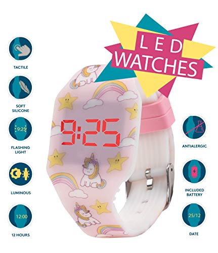 KIDDUS Reloj LED Digital para niña o niño. Pulsera de Silicona Suave. Batería Japonesa reemplazable. Fácil de Leer y Aprender Las Horas. Efecto Fluorescente. KI10220 Arcoiris