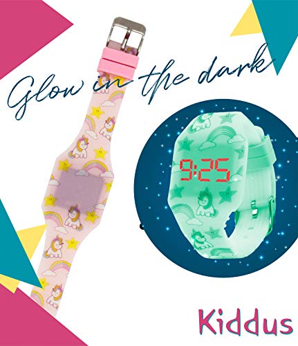 KIDDUS Reloj LED Digital para niña o niño. Pulsera de Silicona Suave. Batería Japonesa reemplazable. Fácil de Leer y Aprender Las Horas. Efecto Fluorescente. KI10220 Arcoiris