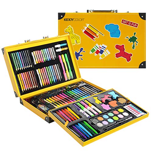 KIDDYCOLOR Conjunto Arte Deluxe en Maletín, Para Niños Set Material Escolar, incluye lápices de colores, pasteles de óleo, acuarelas, pinceles para pintar (159 piezas)