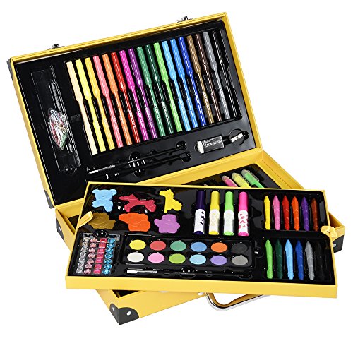 KIDDYCOLOR Conjunto Arte Deluxe en Maletín, Para Niños Set Material Escolar, incluye lápices de colores, pasteles de óleo, acuarelas, pinceles para pintar (159 piezas)