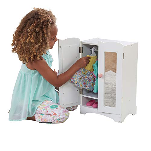 KidKraft-Lil' Doll Armoire Armario de madera blanca con perchas, accesorio para muebles de dormitorio para muñecas de 45 cm (60132)