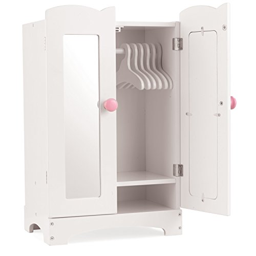 KidKraft-Lil' Doll Armoire Armario de madera blanca con perchas, accesorio para muebles de dormitorio para muñecas de 45 cm (60132)