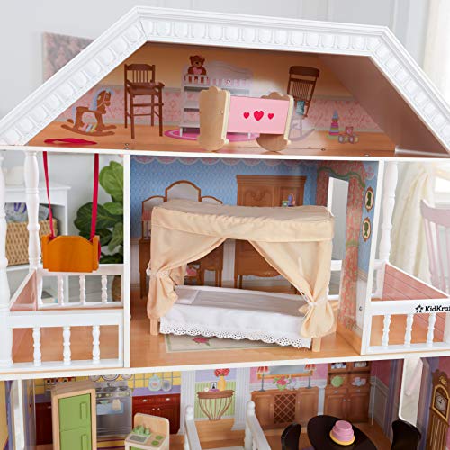 KidKraft- Savannah Casa de muñecas de madera con muebles y accesorios incluidos, 4 pisos, para muñecas de 30 cm , Color Blanco (65023)
