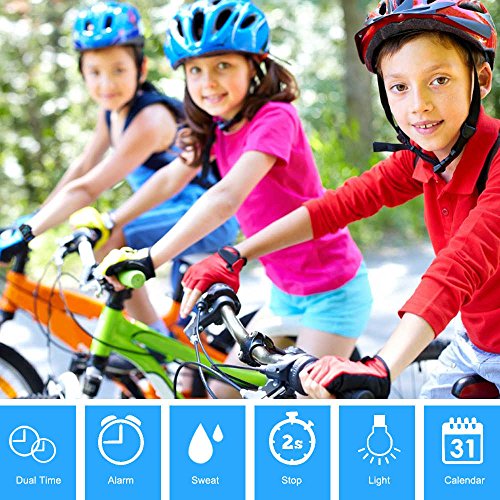 Kids Outdoor Digital Doble Huso Horario De Cuarzo Analogico Banda De Impermeable Reloj con Cronografo, Alarma, Calendario, Fecha En La Ventana De Diseño Clásico para Niños Niñas Niños - Azul