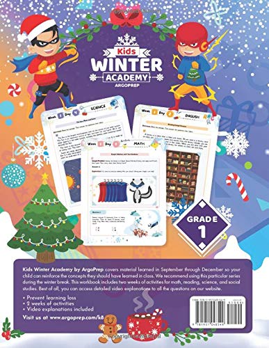 Kids Winter Academy by ArgoPrep: 1st Grade: 2 Weeks of Math, Reading, Science, Social Studies and Fitness | Online Access Included | Prevent Learning Loss