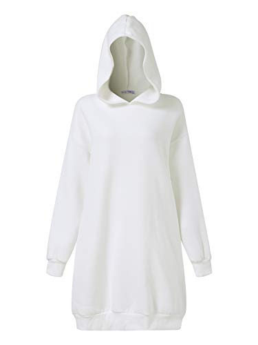 Kidsform Sudadera con capucha Mujer Sudadera con capucha de gran tamaño Vestido Sudadera de manga larga Jersey informal con capucha Casual Color sólido, Blanco, L (44)