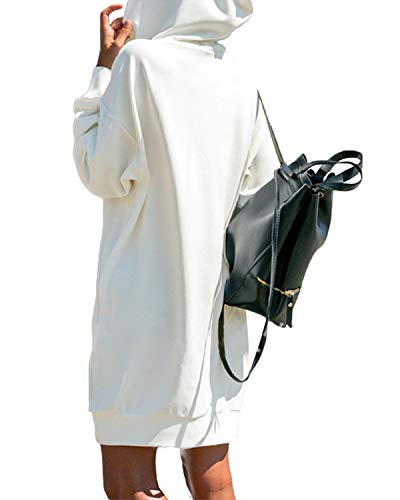 Kidsform Sudadera con capucha Mujer Sudadera con capucha de gran tamaño Vestido Sudadera de manga larga Jersey informal con capucha Casual Color sólido, Blanco, L (44) Kidsform Sudadera con capucha Mujer Sudadera con capucha de gran tamaño Vestido Sudadera de manga larga Jersey informal con capucha Casual Color sólido, Blanco, L (44)