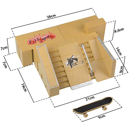 KidsHobby 5PCS Kit de Rampas Skatepark del Patin Mini Dedo Monopatin Patín del Dedo Fingerboards Parques Tablero Juguete Divertido Regalo Creativo para Niños(5 Pieza del Parque+2 Mini Patín del Dedo)