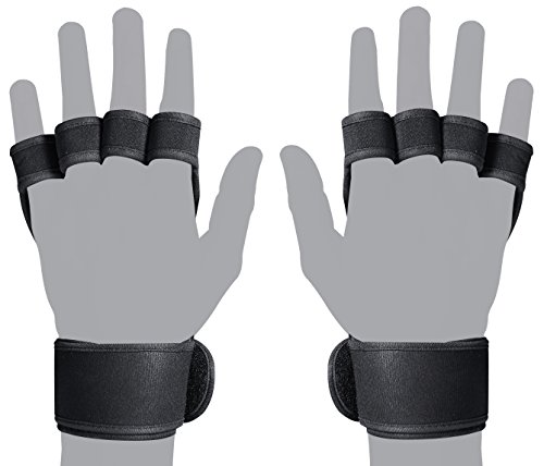 KIKFIT Crossfit Guantes Apretones Mano - para Levantar Barra Gimnasio Levantamiento de Pesas,Peso Muerto Calistenia Gimnasia Fitness Entrenamiento - sin Dedos Cuero Acolchado Palma Protector con