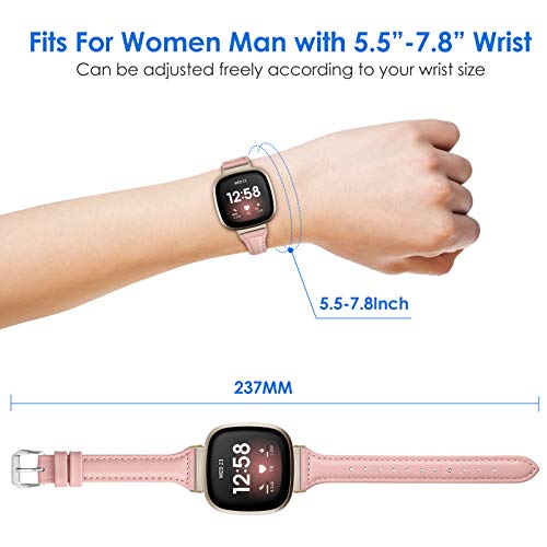 KIMILAR Correa de Cuero Compatible con Fitbit Sense/Versa 3 Correa para Mujeres Hombres, 5.5"-8.5" Pulseras de Repuesto Delgada y Estrecha Correa de Hebilla de Metal para Sense/Versa 3 Smartwatch