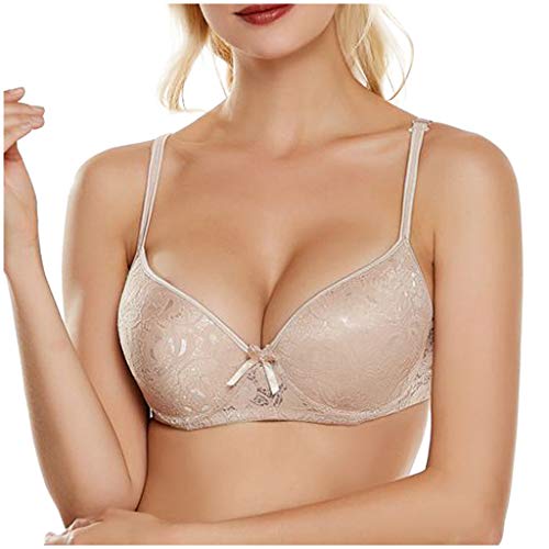 KIMODO Moda Mujer Sujetadores Sexy de Encaje Sujetador de la Copa Super-Delgada Reunidos Ropa Interior cómoda—Beige 95B KIMODO Moda Mujer Sujetadores Sexy de Encaje Sujetador de la Copa Super-Delgada Reunidos Ropa Interior cómoda—Beige 95B