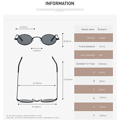 kimorn Gafas De Sol Para Mujer Pequeño Redondas metal Marco Ovaladas Unisex Anteojos K0577 (Negro)