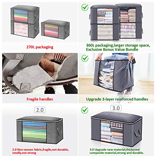 king do way 4PCS Bolsa de Almacenamiento de Ropa de Gran Capacidad, Gruesa Plegable Organizador de Edredones Manta Ropa de Polvo con la Cremallera Robusta y Asa Reforzada 60 x 43 x 35 cm (Gris) king do way 4PCS Bolsa de Almacenamiento de Ropa de Gran Capacidad, Gruesa Plegable Organizador de Edredones Manta Ropa de Polvo con la Cremallera Robusta y Asa Reforzada 60 x 43 x 35 cm (Gris)