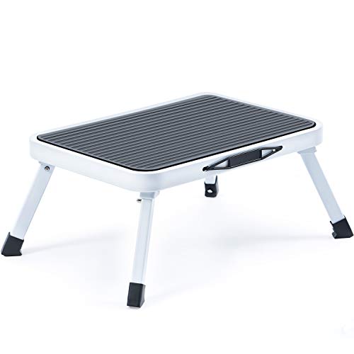 Kingrack - Taburete plegable con alfombrilla de goma antideslizante y taburete de cocina de acero ligero, soporta hasta 150 kg WKUK2501C Kingrack - Taburete plegable con alfombrilla de goma antideslizante y taburete de cocina de acero ligero, soporta hasta 150 kg WKUK2501C