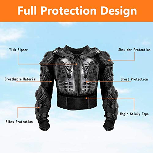 KINGUARD Chaqueta de Moto Chaqueta Protectora Cuerpo Armadura Profesional de Motocicleta Protección del Cuerpo Entero Spine Chest para Hombres Mujeres (Negro, S)