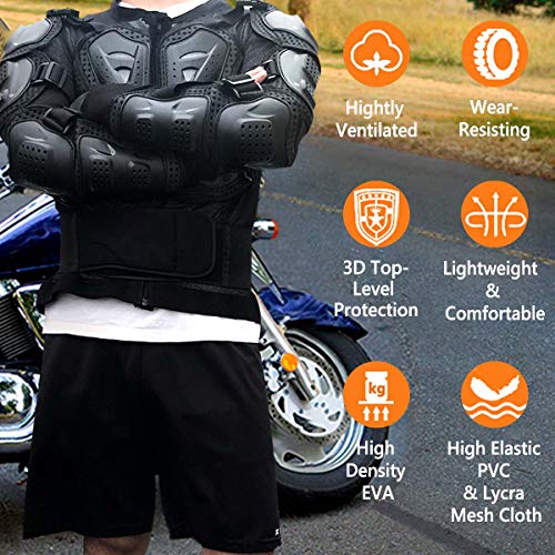 KINGUARD Chaqueta de Moto Chaqueta Protectora Cuerpo Armadura Profesional de Motocicleta Protección del Cuerpo Entero Spine Chest para Hombres Mujeres (Negro, S)