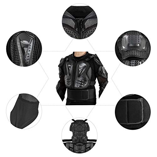 KINGUARD Chaqueta de Moto Chaqueta Protectora Cuerpo Armadura Profesional de Motocicleta Protección del Cuerpo Entero Spine Chest para Hombres Mujeres (Negro, XXXL)