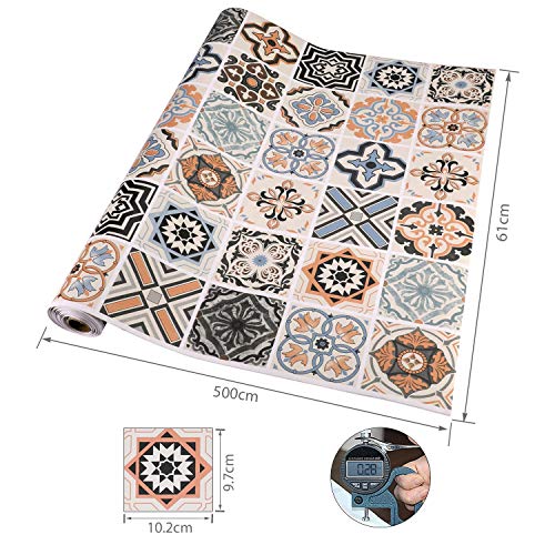 KINLO Papel Pintado Pared Adhesivo con la Imagen Mosaico Retro Colores, Pegatina de PVC para Decorar Azulejos Muebles Cocina Baño, a Prueba de Aceite de Agua de Moho, 0.61*5M per Rollo KINLO Papel Pintado Pared Adhesivo con la Imagen Mosaico Retro Colores, Pegatina de PVC para Decorar Azulejos Muebles Cocina Baño, a Prueba de Aceite de Agua de Moho, 0.61*5M per Rollo