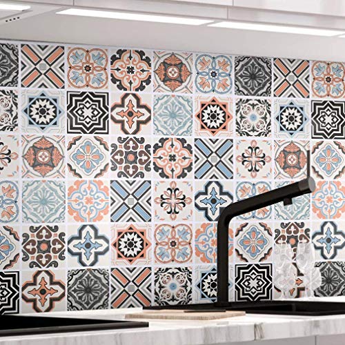 KINLO Papel Pintado Pared Adhesivo con la Imagen Mosaico Retro Colores, Pegatina de PVC para Decorar Azulejos Muebles Cocina Baño, a Prueba de Aceite de Agua de Moho, 0.61*5M per Rollo KINLO Papel Pintado Pared Adhesivo con la Imagen Mosaico Retro Colores, Pegatina de PVC para Decorar Azulejos Muebles Cocina Baño, a Prueba de Aceite de Agua de Moho, 0.61*5M per Rollo