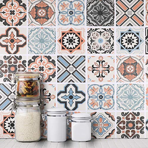 KINLO Papel Pintado Pared Adhesivo con la Imagen Mosaico Retro Colores, Pegatina de PVC para Decorar Azulejos Muebles Cocina Baño, a Prueba de Aceite de Agua de Moho, 0.61*5M per Rollo