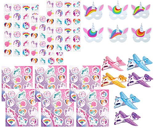 KINPARTY ® - 72x Tatuajes Temporales, 72x Pegatinas, 6 Máscaras Goma Eva y 6 Aviones - Diseños Surtidos para Niñas/Niños. Ideal para regalos de cumpleaños, fiestas, relleno piñatas, regalos sorpresa