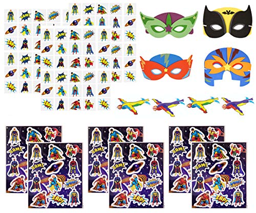 KINPARTY ® - Regalos de Superhéroe para niños – Pegatinas – Tatuajes – Aviones – Máscaras de Goma EVA - Para fiestas de cumpleaños, fiestas de Superhéroes, fiestas de verano, relleno de piñatas KINPARTY ® - Regalos de Superhéroe para niños – Pegatinas – Tatuajes – Aviones – Máscaras de Goma EVA - Para fiestas de cumpleaños, fiestas de Superhéroes, fiestas de verano, relleno de piñatas