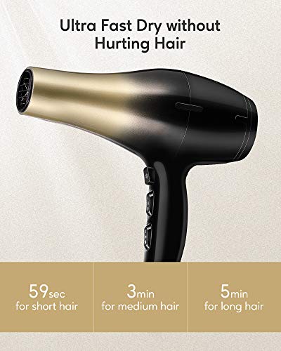 KIPOZI Secador Pelo Ionico para Eliminar el Aspecto Frizz del Cabello, Secador Profesional de Dc Motor de 1800W, Potente Flujo de Aire, Ligero Peso, Bajo Ruido, 3 Niveles de Temperatura, 2 Velocidades