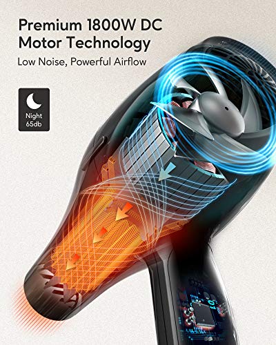 KIPOZI Secador Pelo Ionico para Eliminar el Aspecto Frizz del Cabello, Secador Profesional de Dc Motor de 1800W, Potente Flujo de Aire, Ligero Peso, Bajo Ruido, 3 Niveles de Temperatura, 2 Velocidades KIPOZI Secador Pelo Ionico para Eliminar el Aspecto Frizz del Cabello, Secador Profesional de Dc Motor de 1800W, Potente Flujo de Aire, Ligero Peso, Bajo Ruido, 3 Niveles de Temperatura, 2 Velocidades