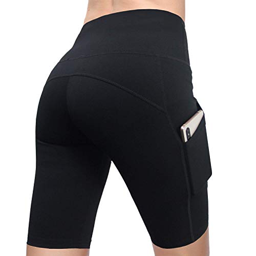 Kipro - Pantalones cortos de yoga para mujer, cintura alta, con bolsillo