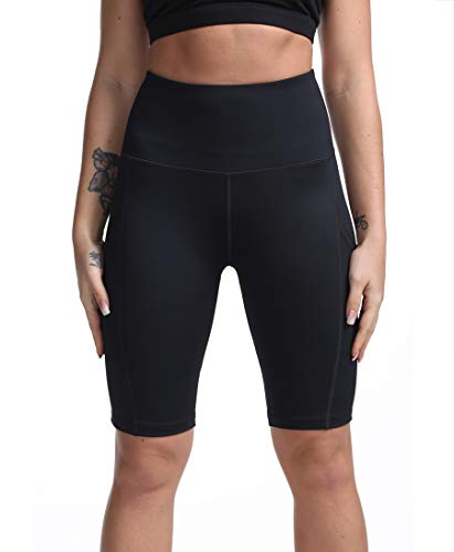 Kipro - Pantalones cortos de yoga para mujer, cintura alta, con bolsillo