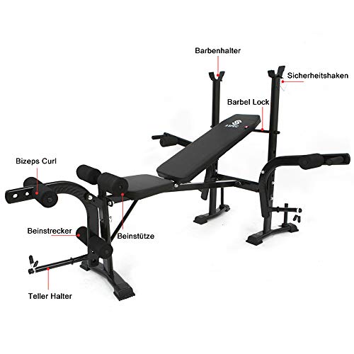 KirinSport - Banco de pesas, plegable, banco de entrenamiento, multigimnasio, deportivo, banco de empuje, para equipamiento de entrenamiento, ajustable, soporte de barras para pesas, banco de fondo KirinSport - Banco de pesas, plegable, banco de entrenamiento, multigimnasio, deportivo, banco de empuje, para equipamiento de entrenamiento, ajustable, soporte de barras para pesas, banco de fondo