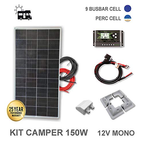 Kit 150W CAMPER 12V panel solar placa monocristalina células PERC de alta eficiencia Kit 150W CAMPER 12V panel solar placa monocristalina células PERC de alta eficiencia